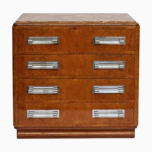 Art Deco Commode Chest of Drawers in Amboyna with Marble Top and Glass Handles, 1930s-CXC-1754386