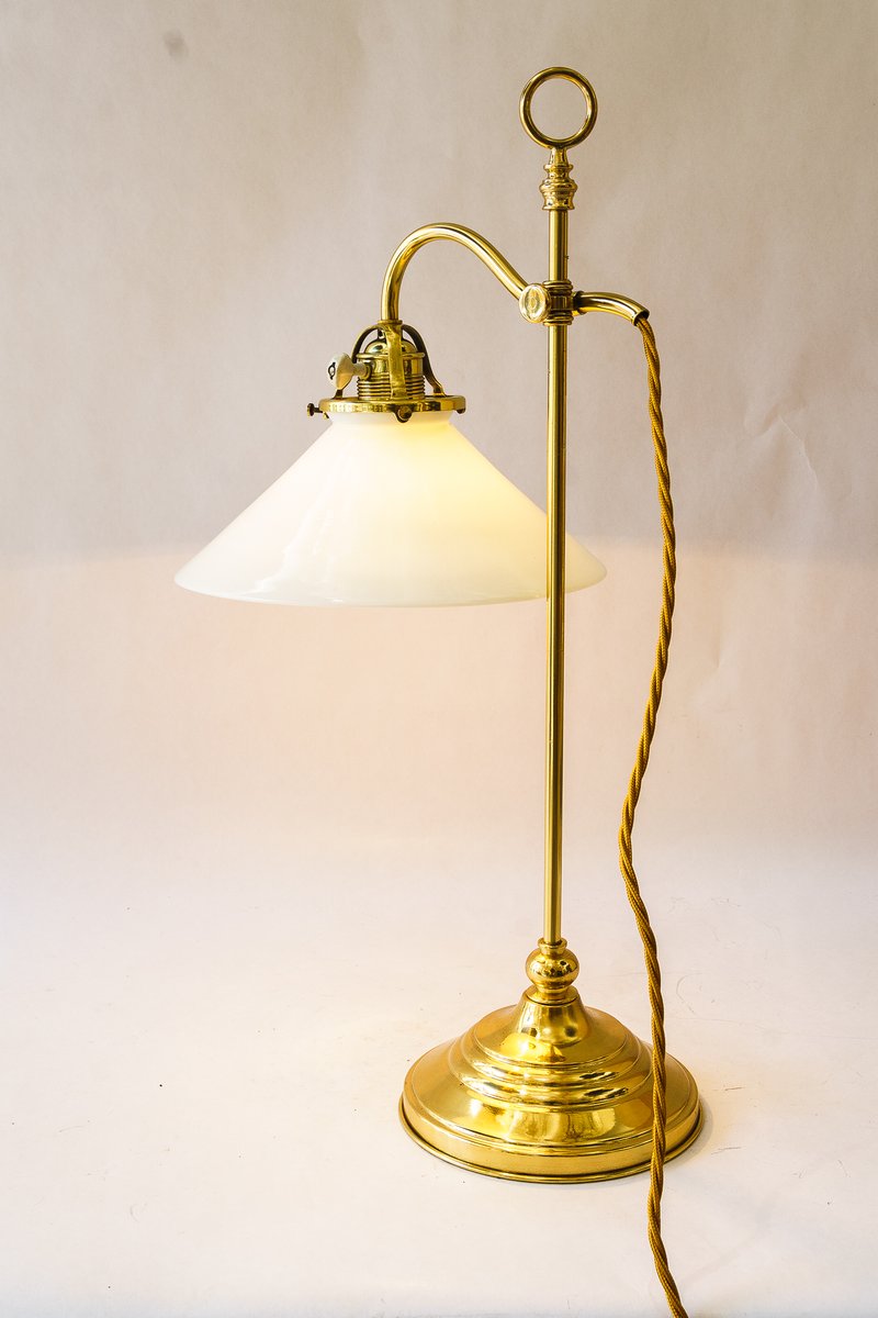 Art Deco Condor Table Lamp with Opal Glass Shade, 1920s