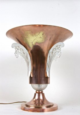 Art Deco Copper Table Lamp with Lalique Glass Elements, France, 1920s-TQA-1367740