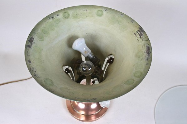 Art Deco Copper Table Lamp with Lalique Glass Elements, France, 1920s-TQA-1367740