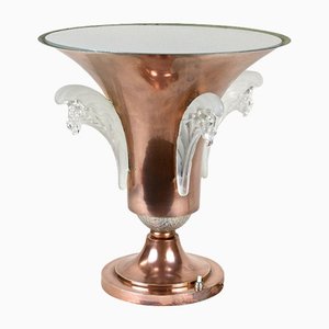 Art Deco Copper Table Lamp with Lalique Glass Elements, France, 1920s-TQA-1367740