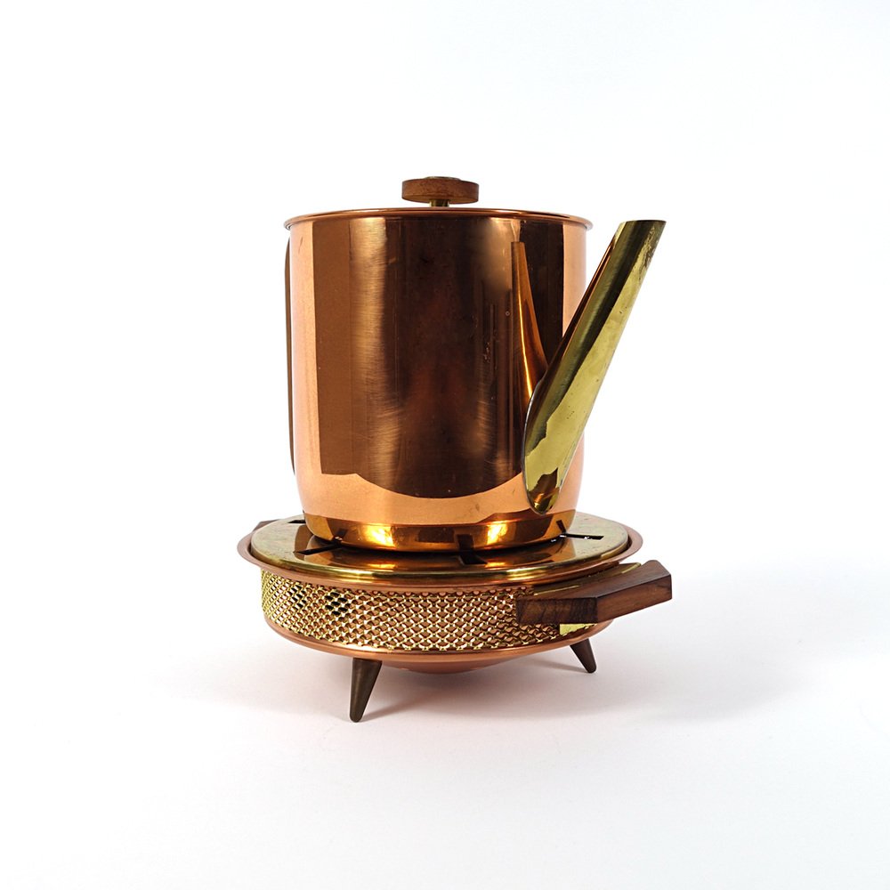 Art Deco Copper Teapot with Wood Lid and Handle