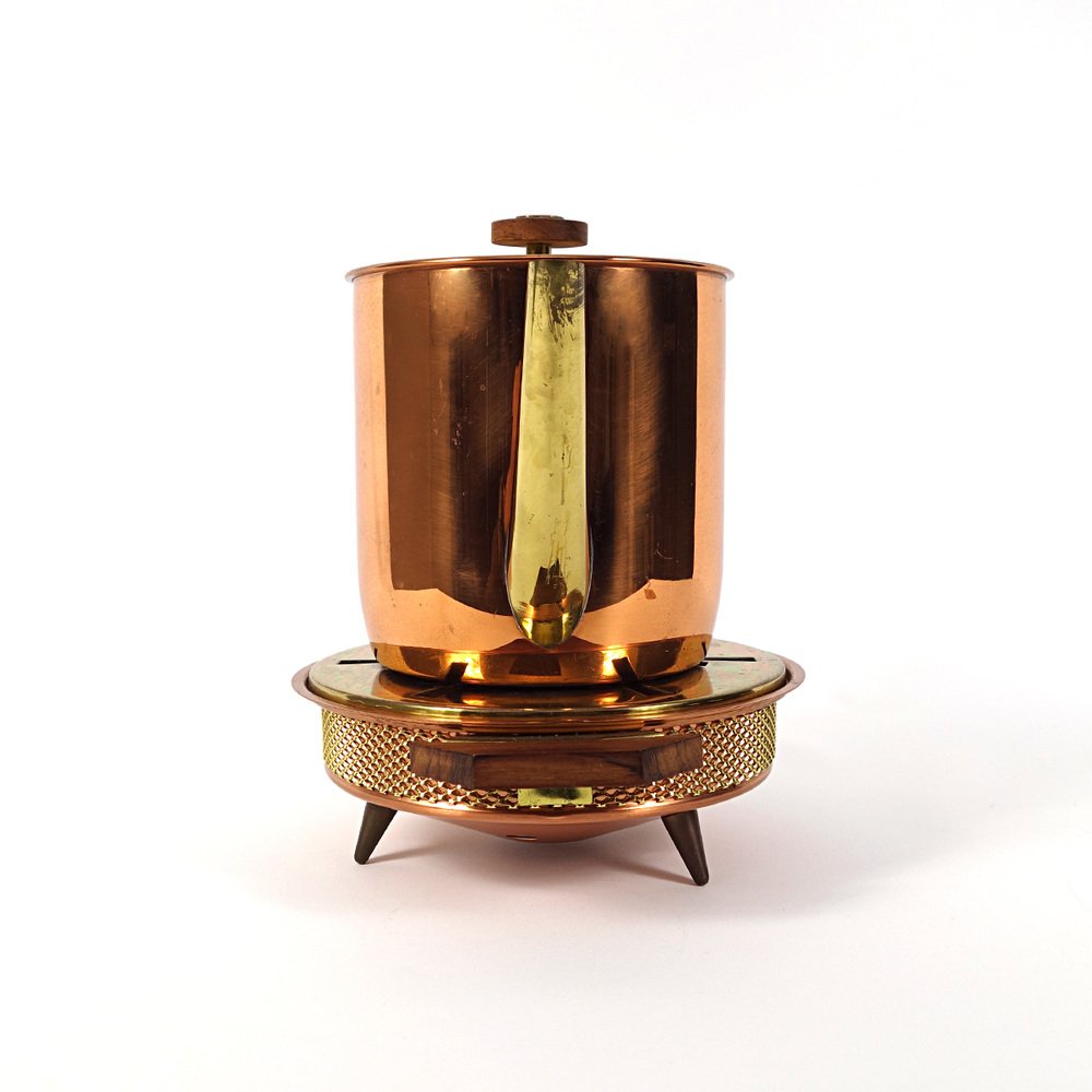 Art Deco Copper Teapot with Wood Lid and Handle