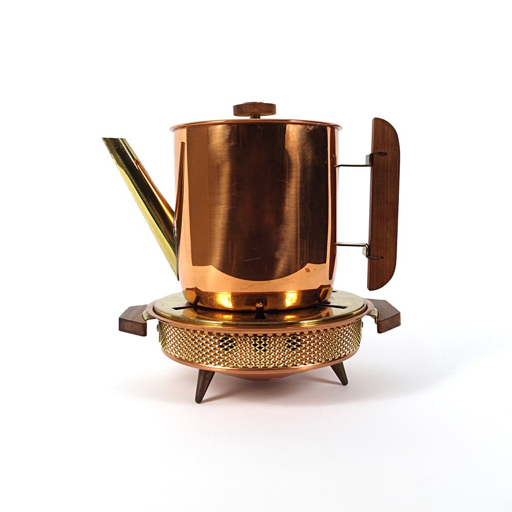 Art Deco Copper Teapot with Wood Lid and Handle