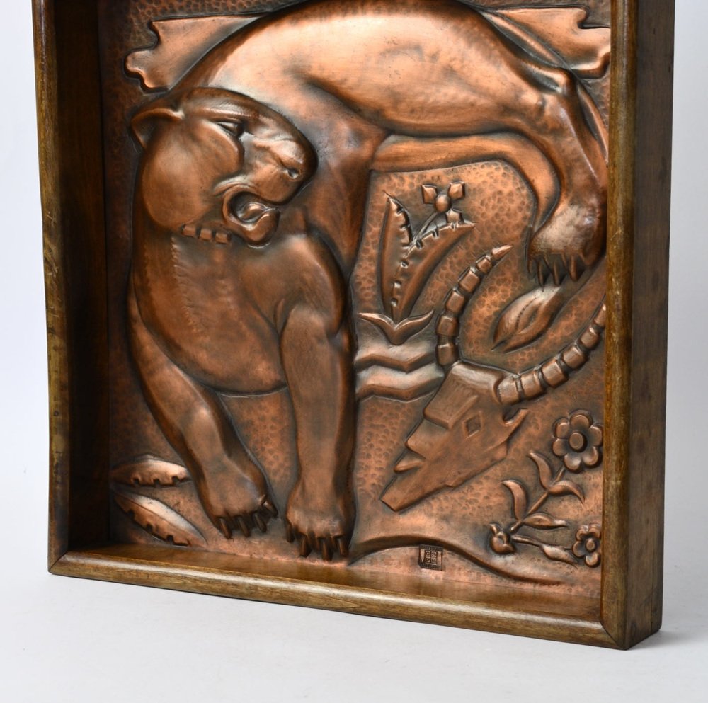 Art Deco Copper Wall Plaque from Maredsous Métiers Dart, 1930s