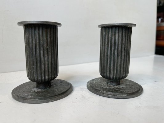 Art Deco Corinthian Column Candlesticks in Pewter, 1920s, Set of 2-LCR-1705330