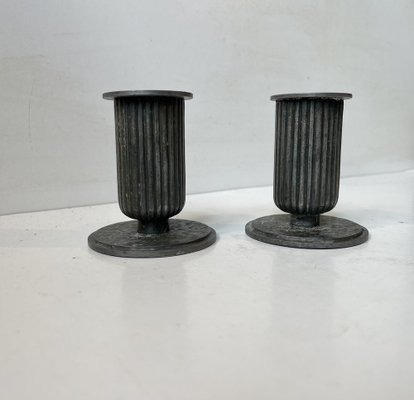 Art Deco Corinthian Column Candlesticks in Pewter, 1920s, Set of 2-LCR-1705330