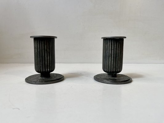 Art Deco Corinthian Column Candlesticks in Pewter, 1920s, Set of 2-LCR-1705330