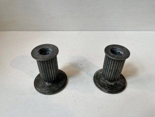 Art Deco Corinthian Column Candlesticks in Pewter, 1920s, Set of 2-LCR-1705330