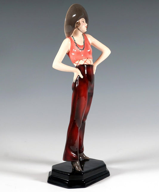 Art Deco Cowboy Girl Figure by Stephan Dakon for Goldscheider, 1929