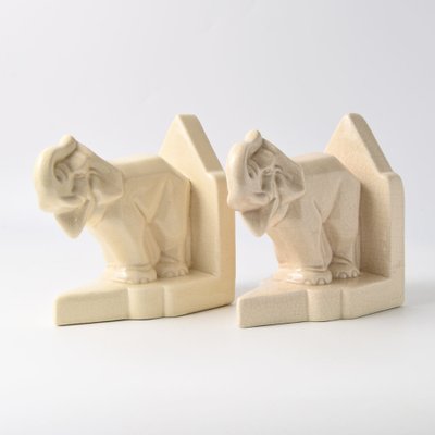 Art Deco Crackle Glaze Elephant Bookends, 1930s, Set of 2-IXK-1785843