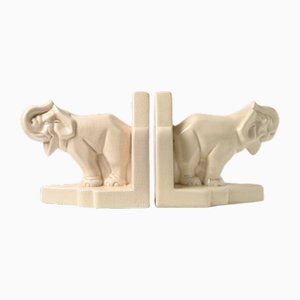 Art Deco Crackle Glaze Elephant Bookends, 1930s, Set of 2-IXK-1785843