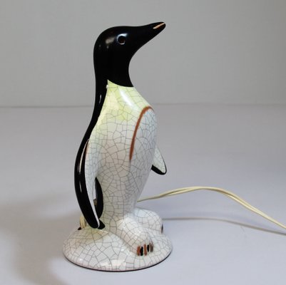 Art Deco Crackled Ceramic Penguin-Shaped Table Lamp, 1940s-NE-684419