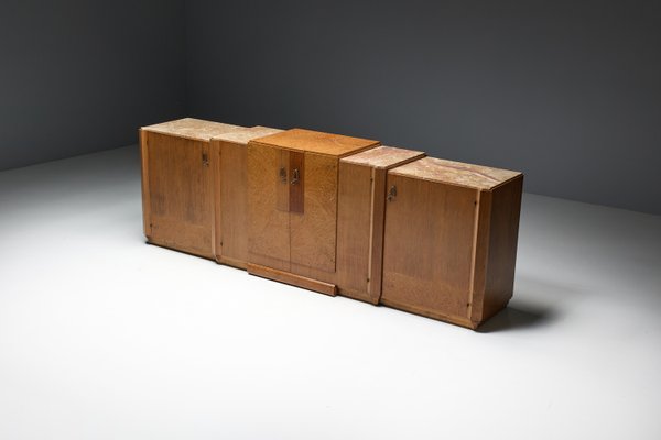 Art Deco Credenza in Marble and Burl Wood, 1930s-GW-2023457