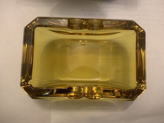 Art Deco Crystal Ashtray Framed in Leather, 1970s-WQQ-2028819