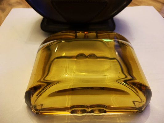 Art Deco Crystal Ashtray Framed in Leather, 1970s-WQQ-2028819