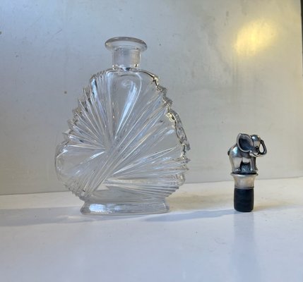 Art Deco Crystal Decanter with Silver Elephant Stopper, 1930s-LCR-1185368