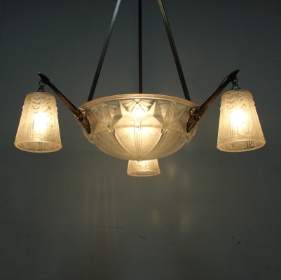 Art Deco Crystal Glass Ceiling Lamp by Muller Frères, 1930s-NE-875545