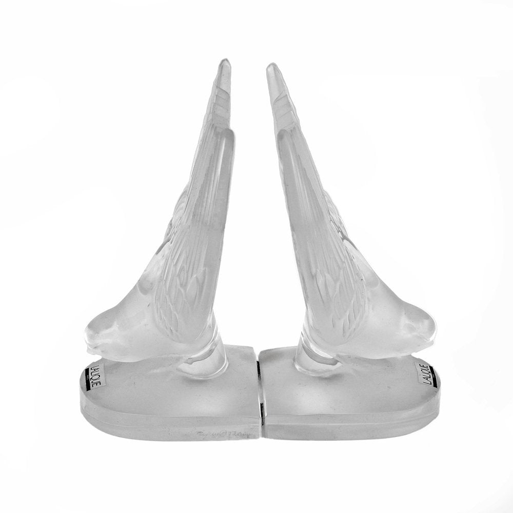 Art Deco Crystal Swallows Bookends by Lalique Hirondelles, 1980s, Set of 2