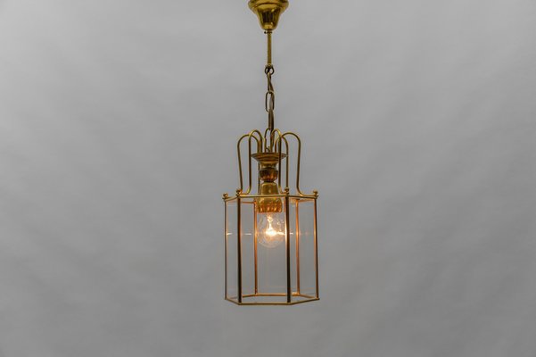 Art Deco Cut Glass Pendant Lamp in Brass, Austria, 1940s-KQB-1764446