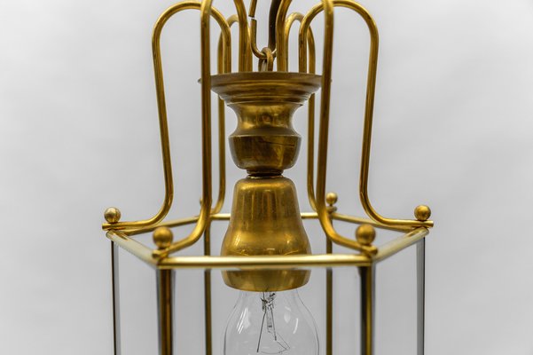 Art Deco Cut Glass Pendant Lamp in Brass, Austria, 1940s-KQB-1764446