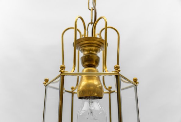 Art Deco Cut Glass Pendant Lamp in Brass, Austria, 1940s-KQB-1764446