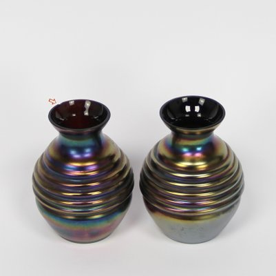 Art Deco Czech Iridescent Vases, Set of 2-NE-926007