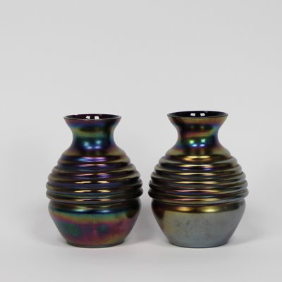 Art Deco Czech Iridescent Vases, Set of 2-NE-926007