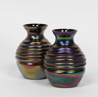 Art Deco Czech Iridescent Vases, Set of 2-NE-926007