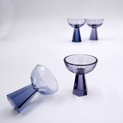 Art Deco Czechian Blue Cut Crystal Cocktail Set, 1930, Set of 5-NYF-2019133