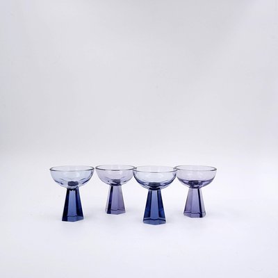 Art Deco Czechian Blue Cut Crystal Cocktail Set, 1930, Set of 5-NYF-2019133