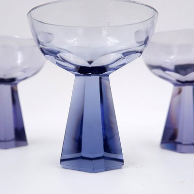 Art Deco Czechian Blue Cut Crystal Cocktail Set, 1930, Set of 5-NYF-2019133