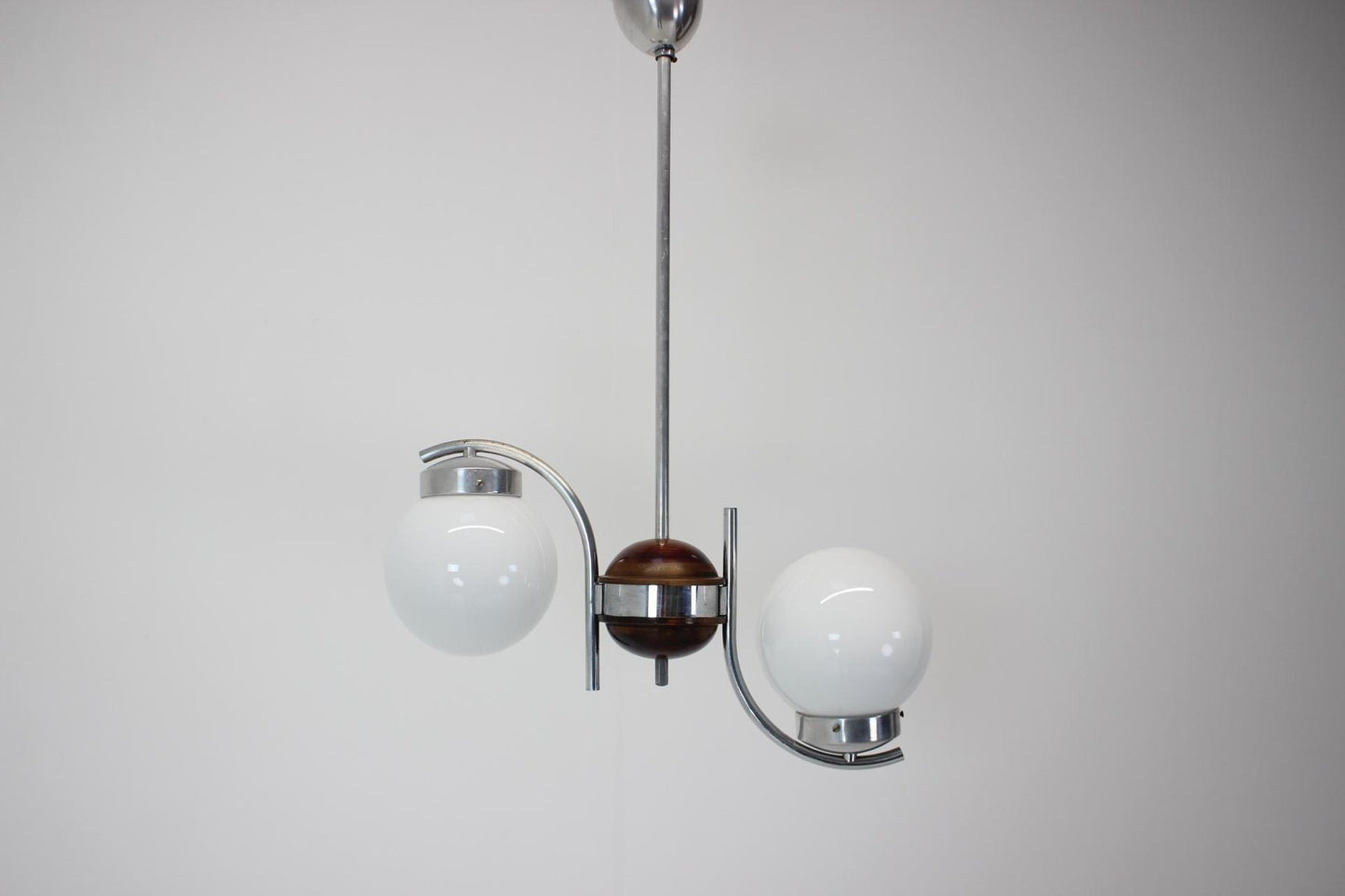 Art Deco Czechoslovakian Chandelier in Wood and Chrome, 1930s