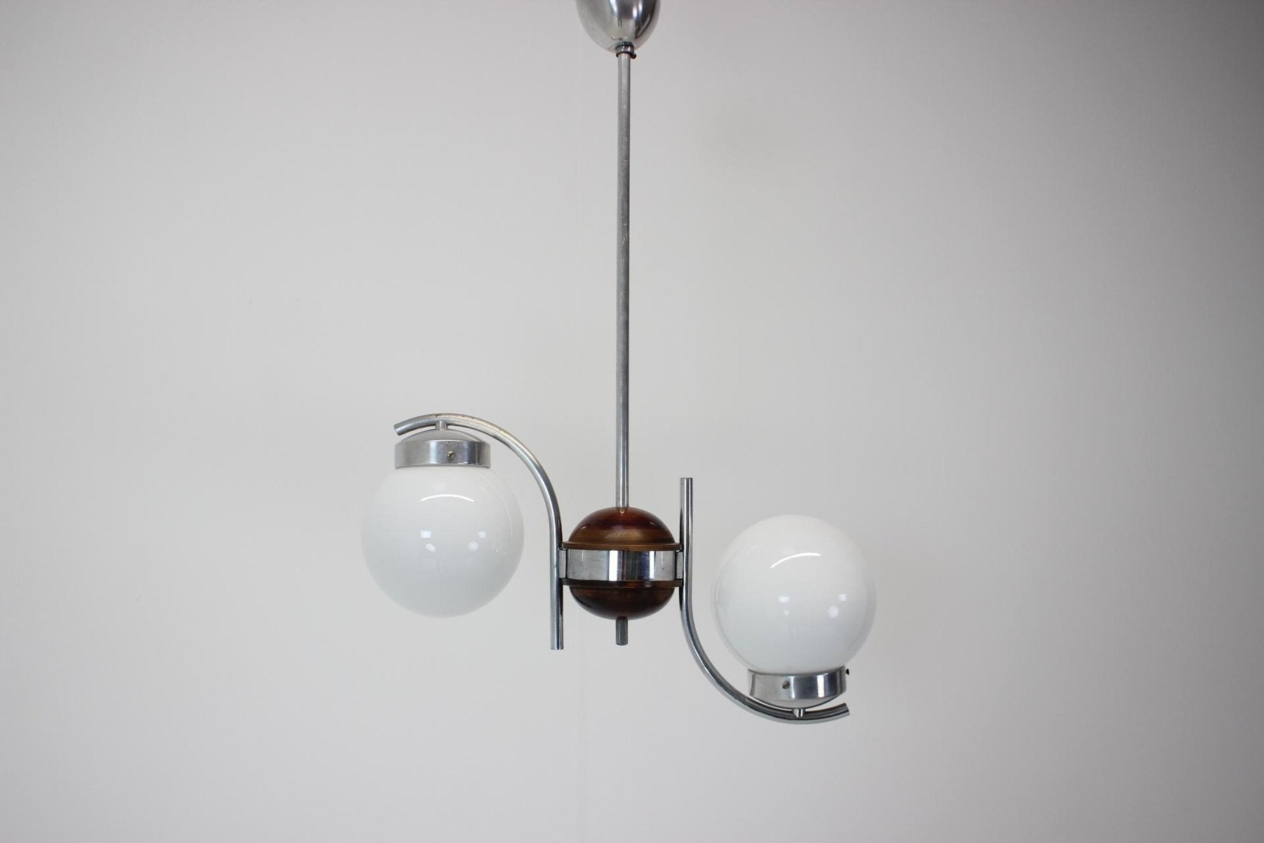 Art Deco Czechoslovakian Chandelier in Wood and Chrome, 1930s