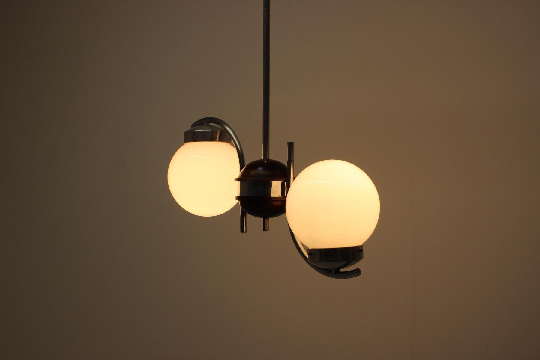 Art Deco Czechoslovakian Chandelier in Wood and Chrome, 1930s