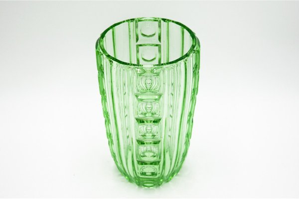 Art Deco Czechoslovakian Vase in Green Uranium Glass by S. Reich for CMS Krasno, 1930s-BXB-1378775