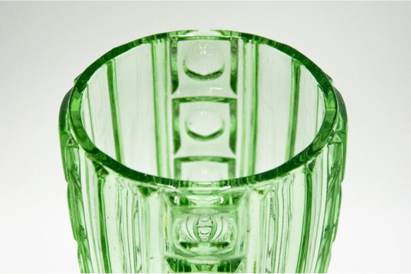 Art Deco Czechoslovakian Vase in Green Uranium Glass by S. Reich for CMS Krasno, 1930s-BXB-1378775