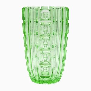 Art Deco Czechoslovakian Vase in Green Uranium Glass by S. Reich for CMS Krasno, 1930s-BXB-1378775