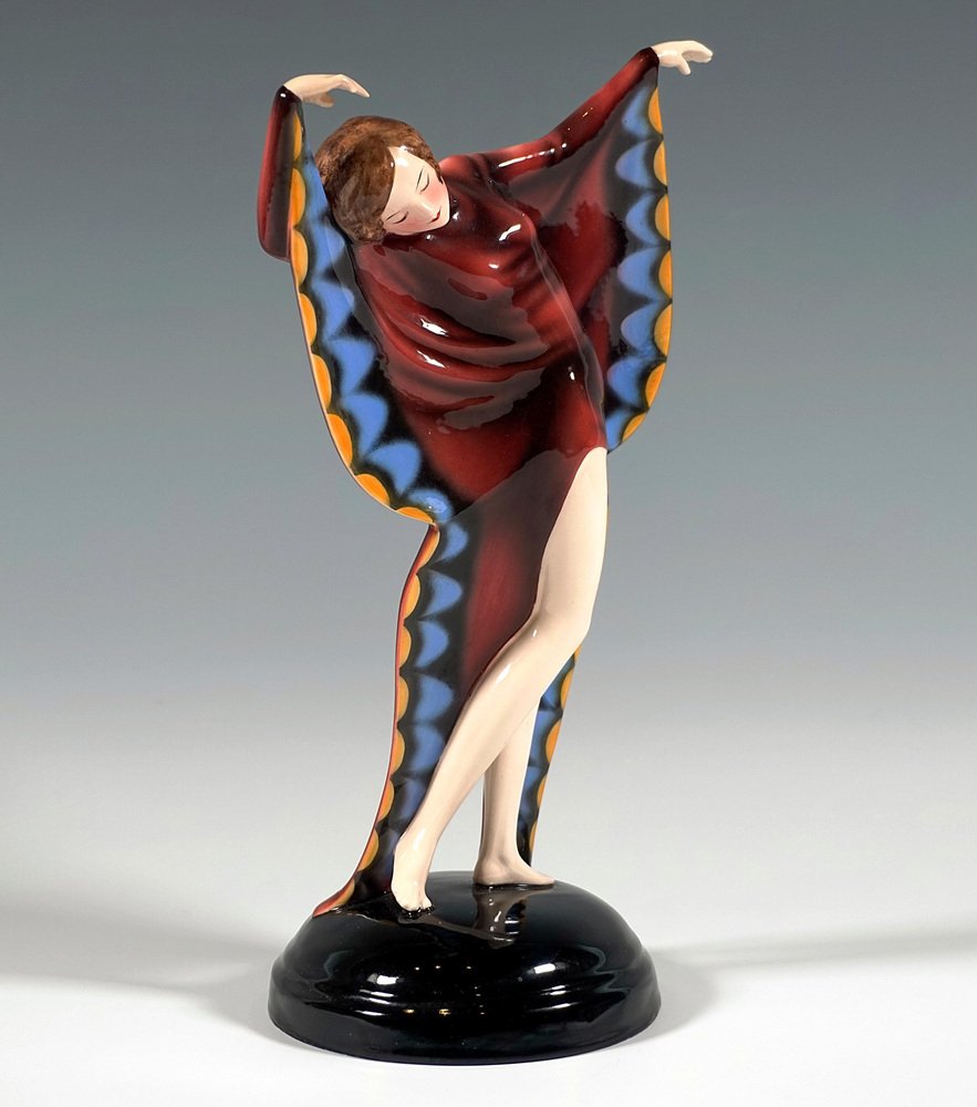 Art Deco Dancer in Butterfly Costume by Lorenzl for Goldscheider, Vienna, 1929