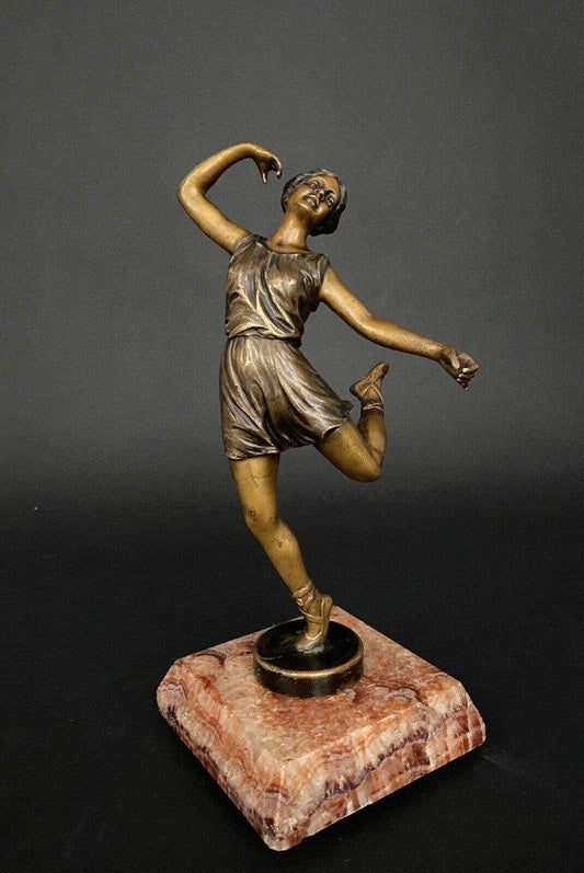 Art Deco Dancer in Double Patina Bronze on Onyx Base, 1930s