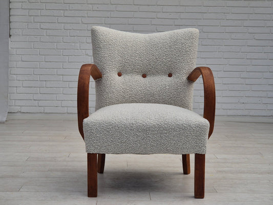 Art Deco Danish Armchair in Beech Wood & Leather, 1960s