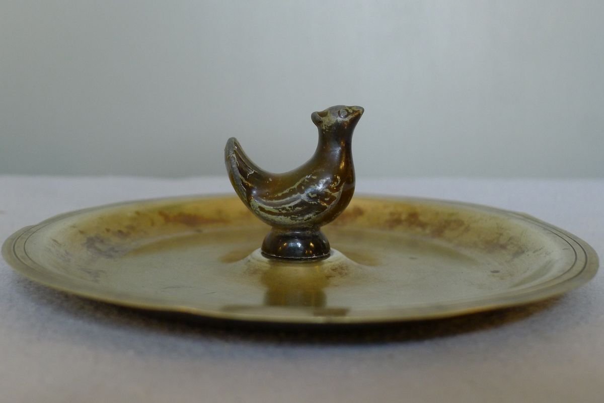 Art Deco Danish Ashtray in Brass & Zinc with Chicken from H.F. Ildfast, 1930s