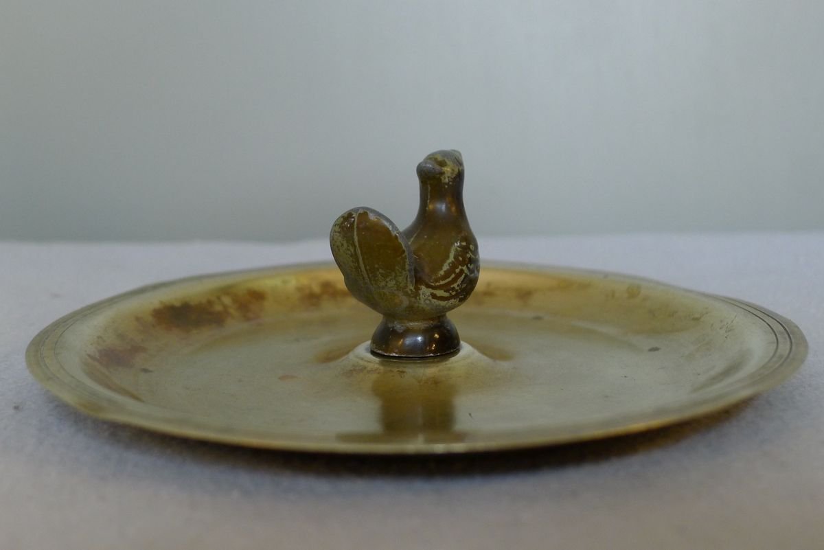 Art Deco Danish Ashtray in Brass & Zinc with Chicken from H.F. Ildfast, 1930s