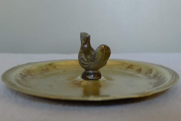 Art Deco Danish Ashtray in Brass & Zinc with Chicken from H.F. Ildfast, 1930s-VRE-753998