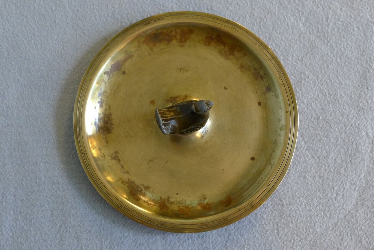 Art Deco Danish Ashtray in Brass & Zinc with Chicken from H.F. Ildfast, 1930s