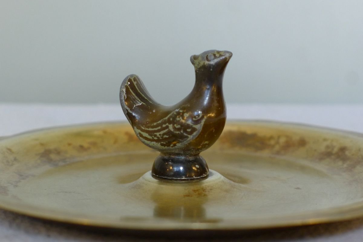 Art Deco Danish Ashtray in Brass & Zinc with Chicken from H.F. Ildfast, 1930s