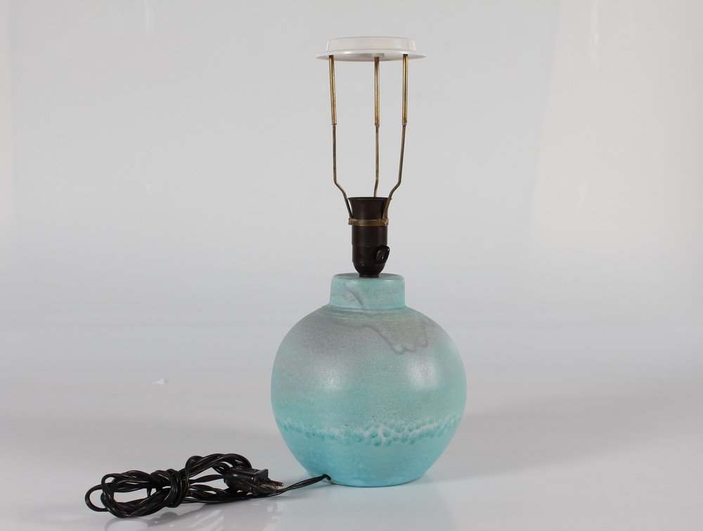 Art Deco Danish Ceramic Table Lamp with Light Turquoise Glaze, 1940s