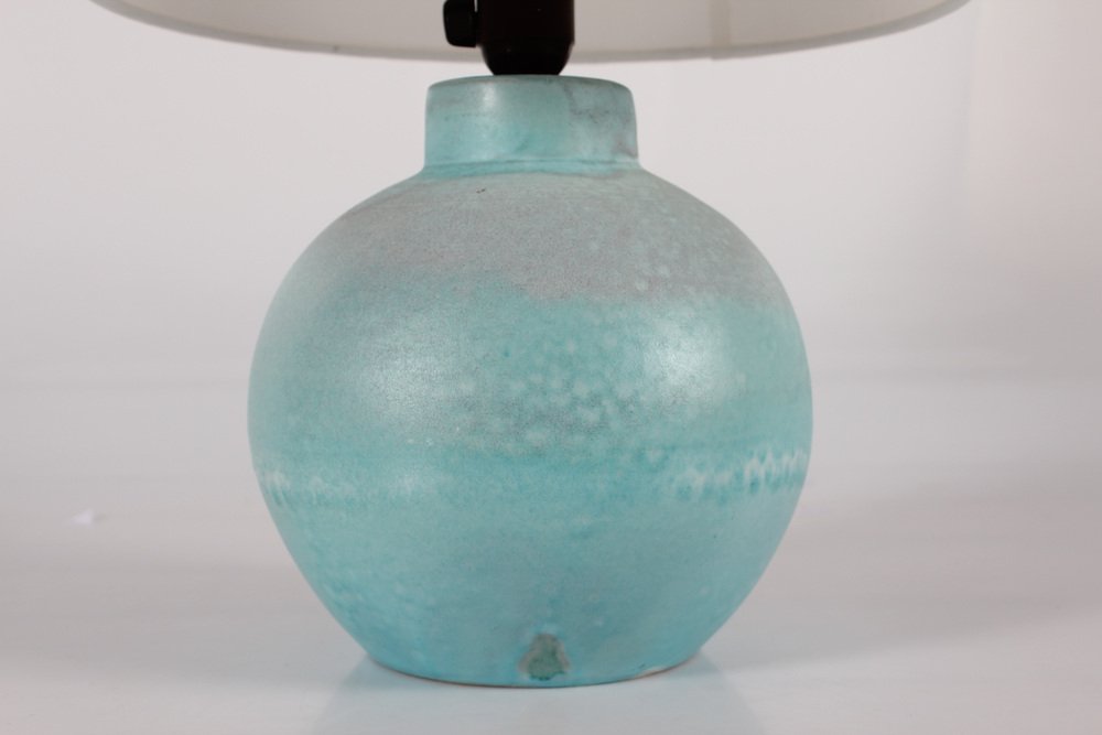 Art Deco Danish Ceramic Table Lamp with Light Turquoise Glaze, 1940s