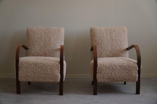 Art Deco Danish Curved Lounge Chairs from Fritiz Hansen, 1940s, Set of 2