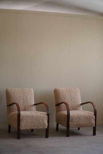 Art Deco Danish Curved Lounge Chairs from Fritiz Hansen, 1940s, Set of 2